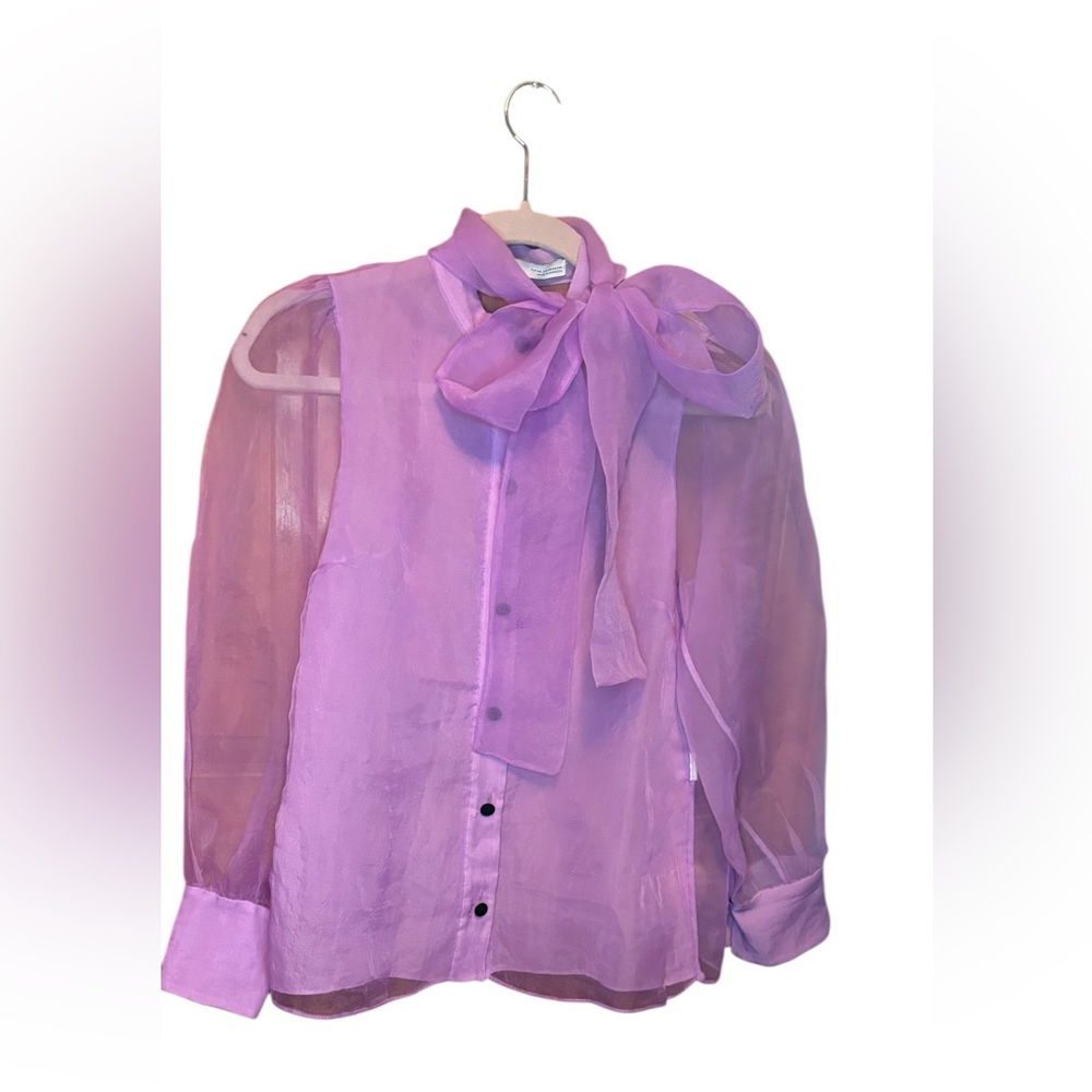 Zara Lavender Sheer Bow Tie Blouse - Picture 5 of 9